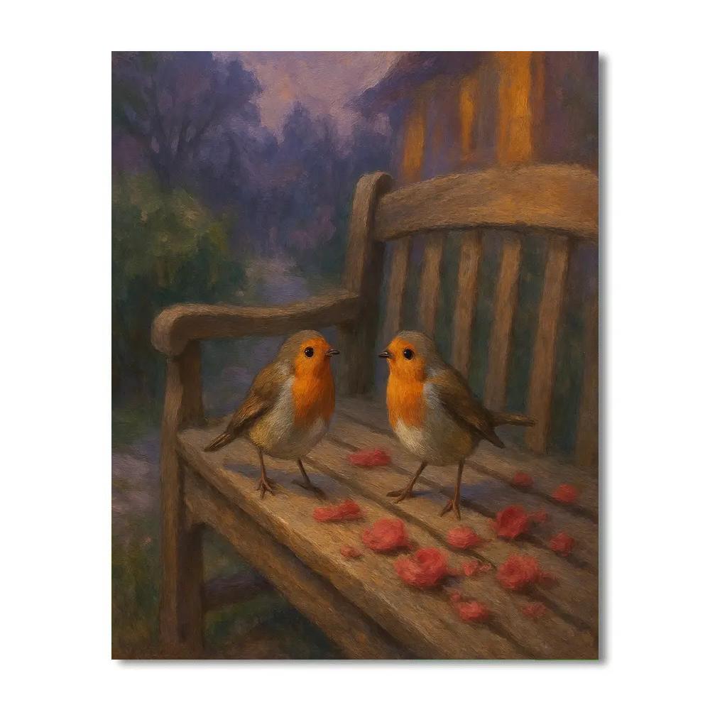 Garden Bench Robins At Dusk Painting by numbers kit
