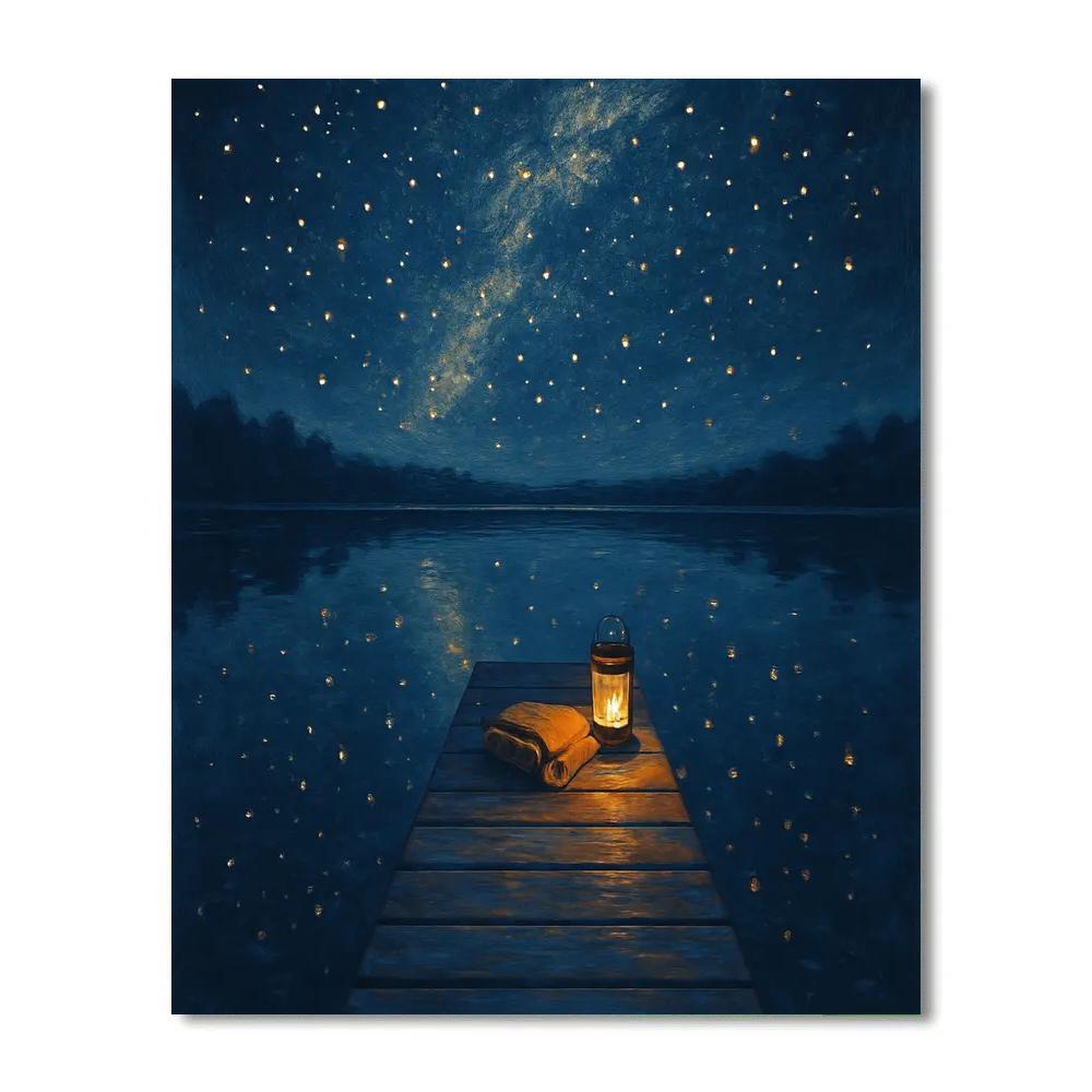 Stargazer Dock On Midnight Lake Number painting
