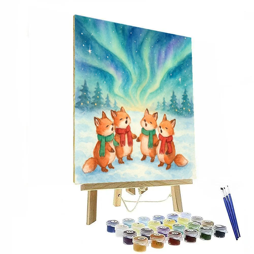 Northern Lights Caroling Foxes Paint by numbers art