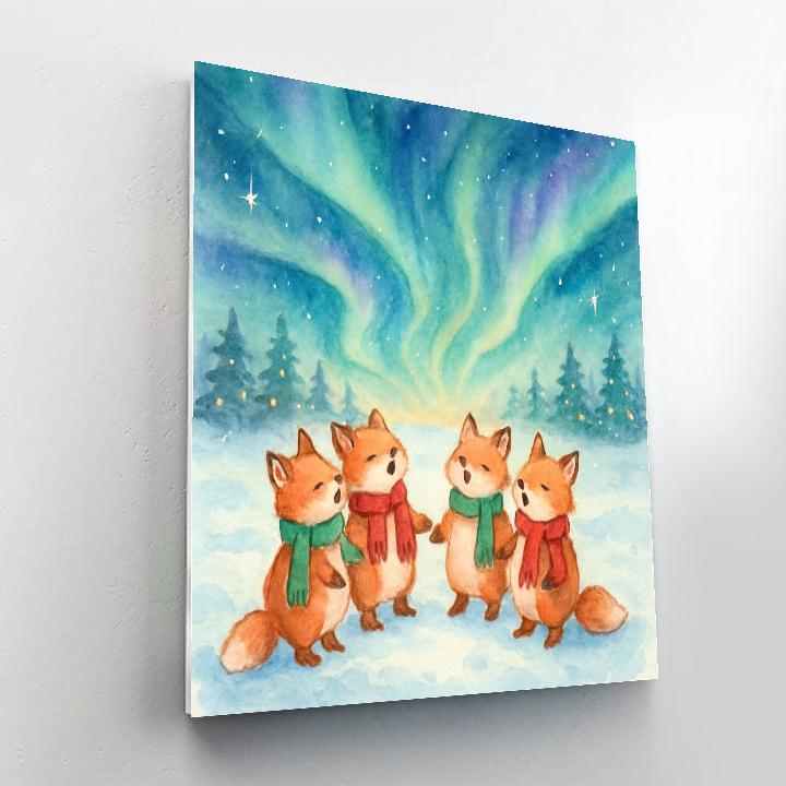 Northern Lights Caroling Foxes Paint by numbers art