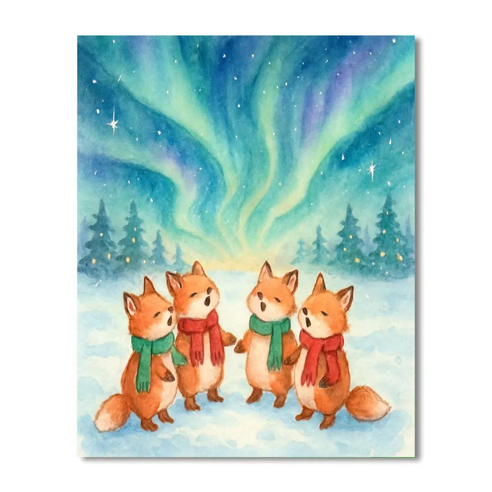 Northern Lights Caroling Foxes Paint by numbers art