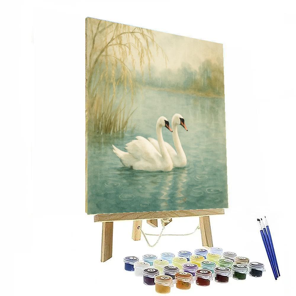Lakeside Swans In Gentle Rain paint by numbers