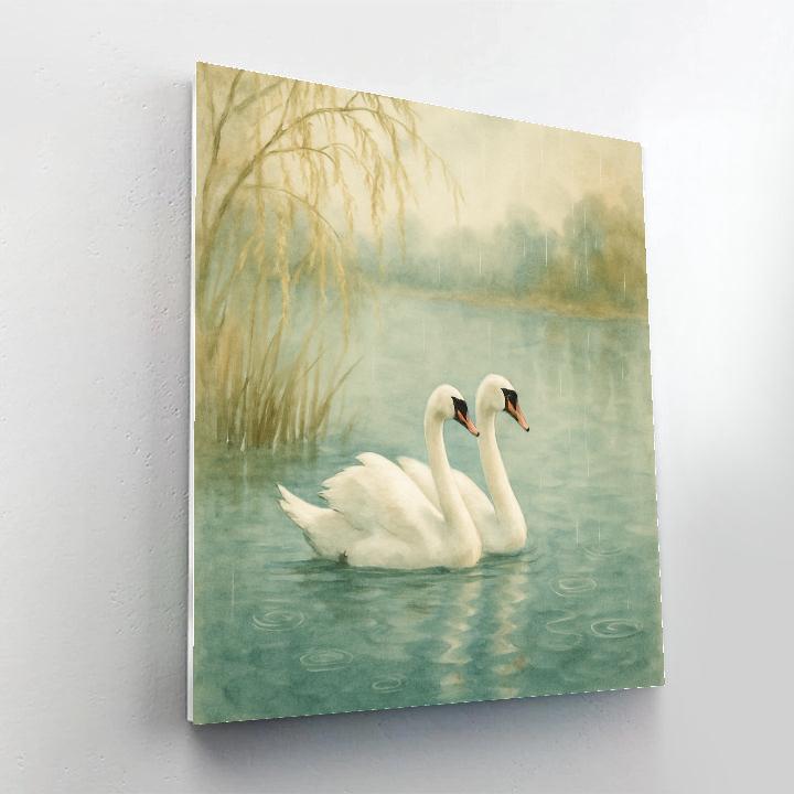 Lakeside Swans In Gentle Rain paint by numbers