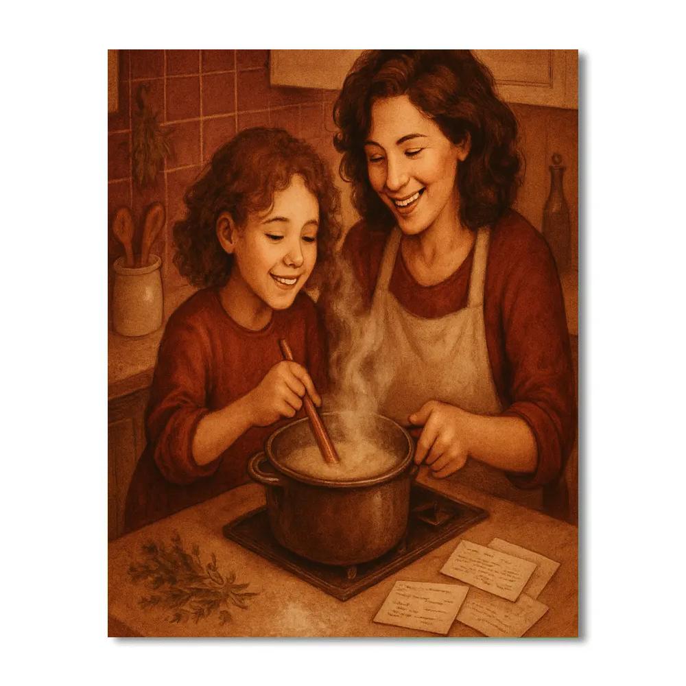 Cooking Old Family Recipes With Mom Painting by numbers kit