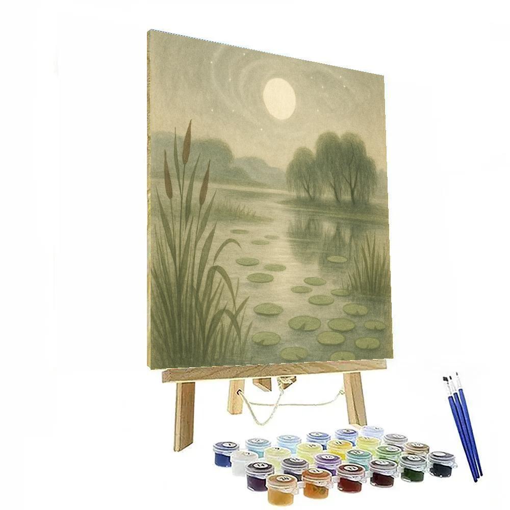 Moonlit Marsh Under Spiral Sky paint by numbers