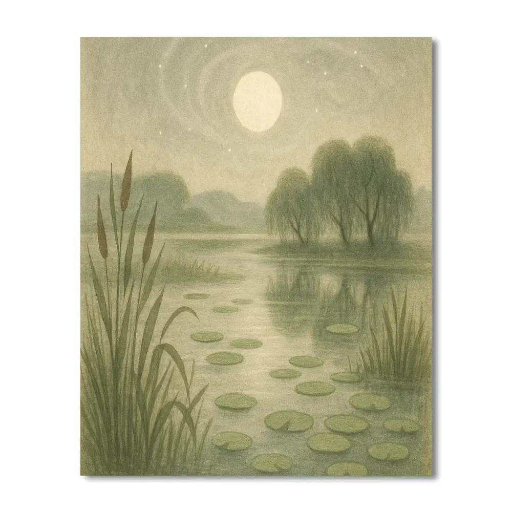 Moonlit Marsh Under Spiral Sky paint by numbers