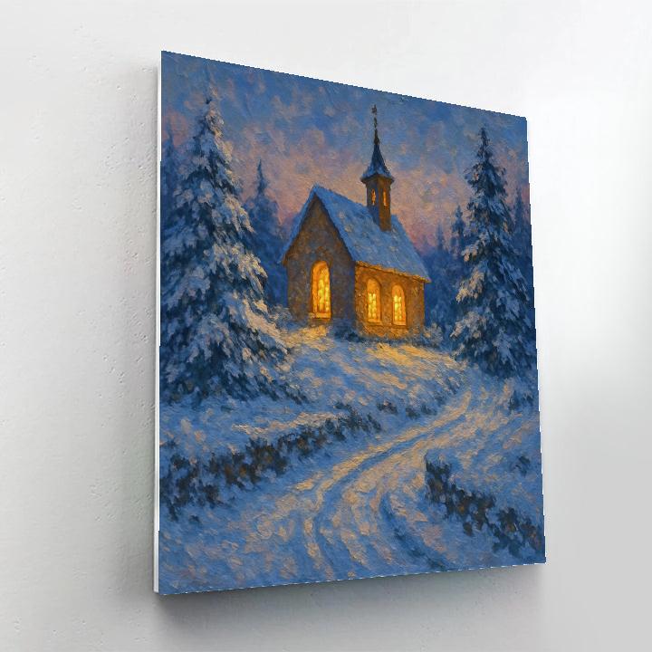 Snowbound Chapel At Evening Bell Number painting