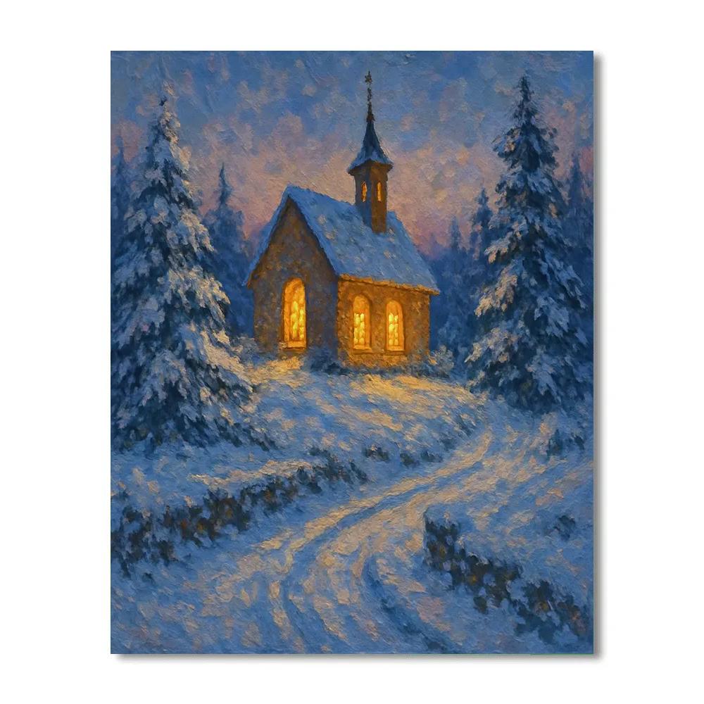 Snowbound Chapel At Evening Bell Number painting