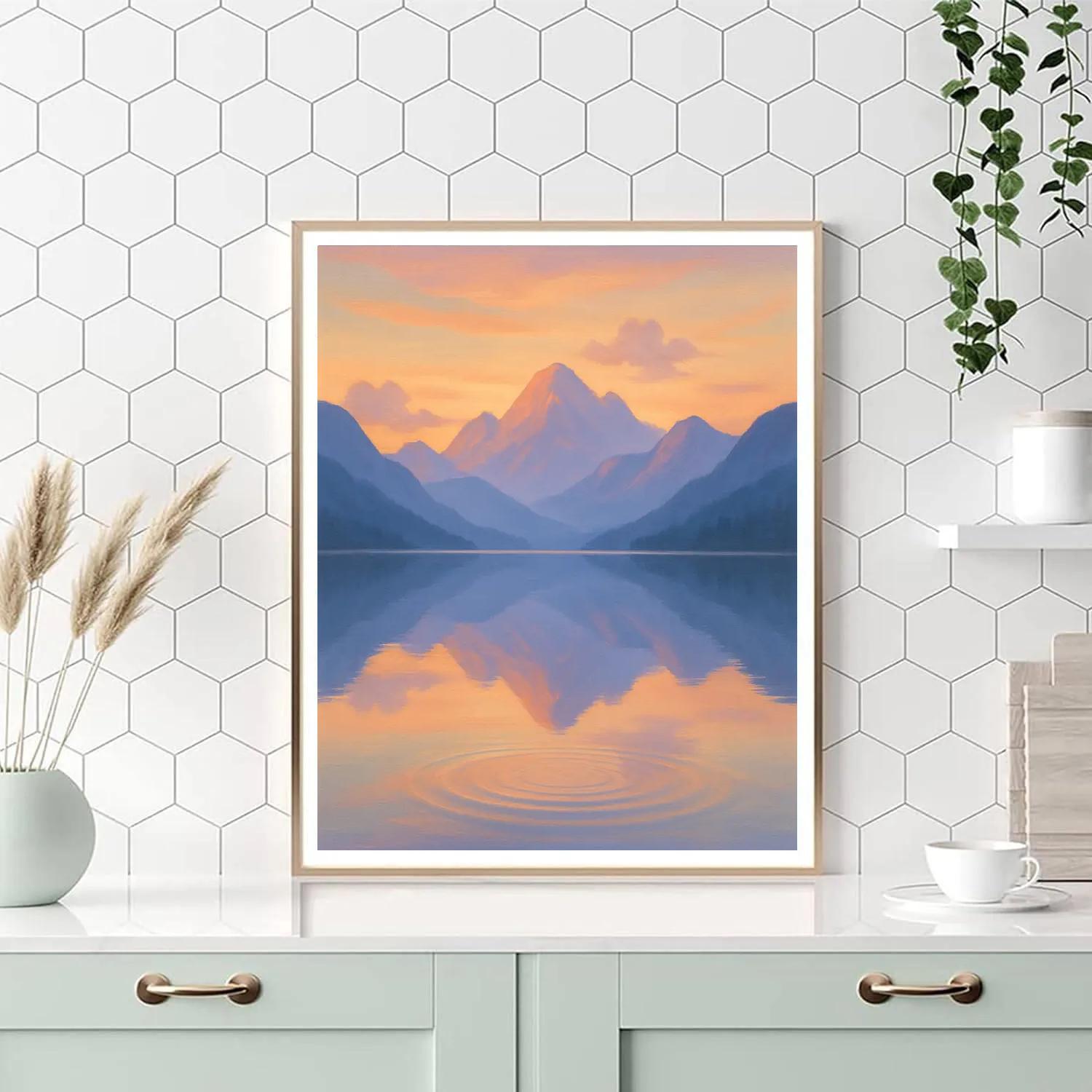 Mountain Mirror Lake At Soft Sunrise paint by color