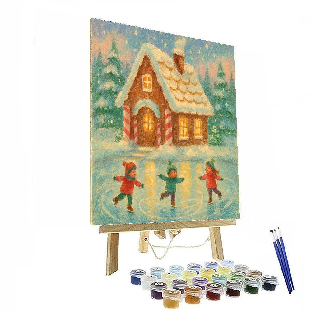 Gingerbread Cottage On Frozen Lake Paint by numbers kits