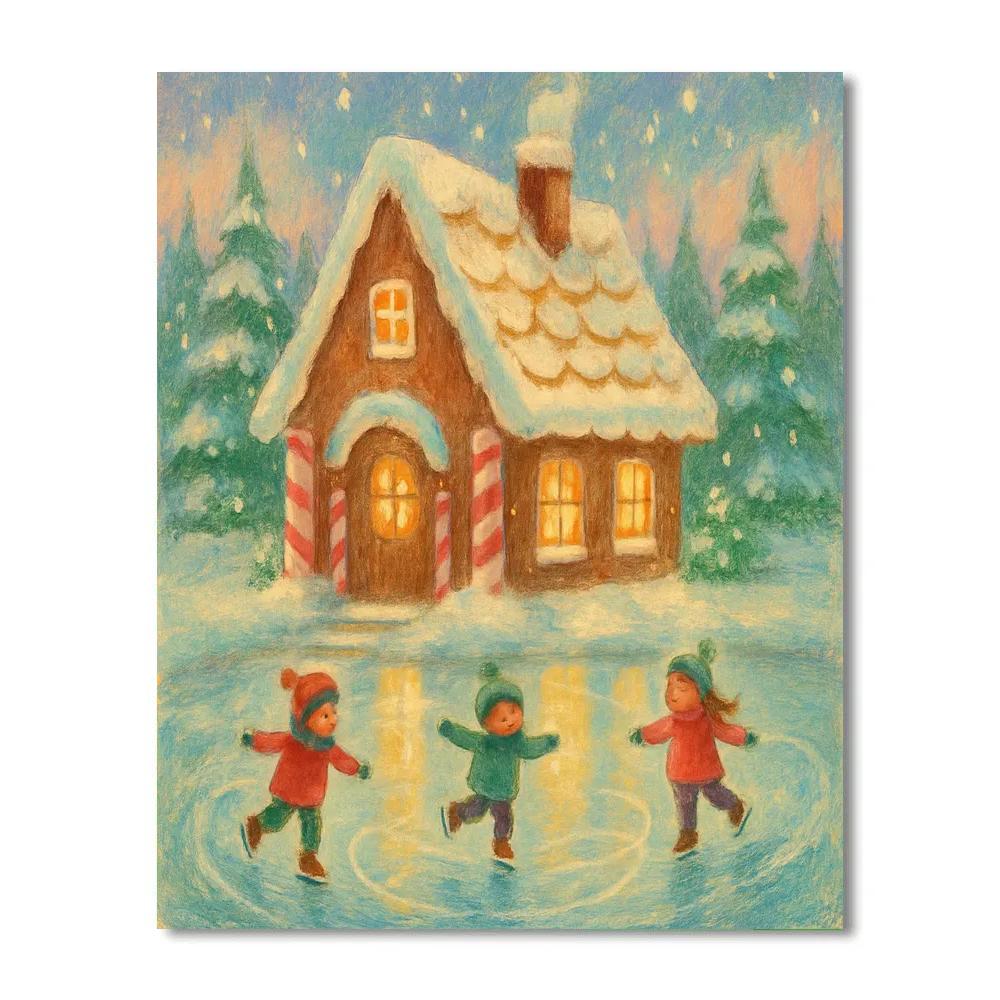 Gingerbread Cottage On Frozen Lake Paint by numbers kits