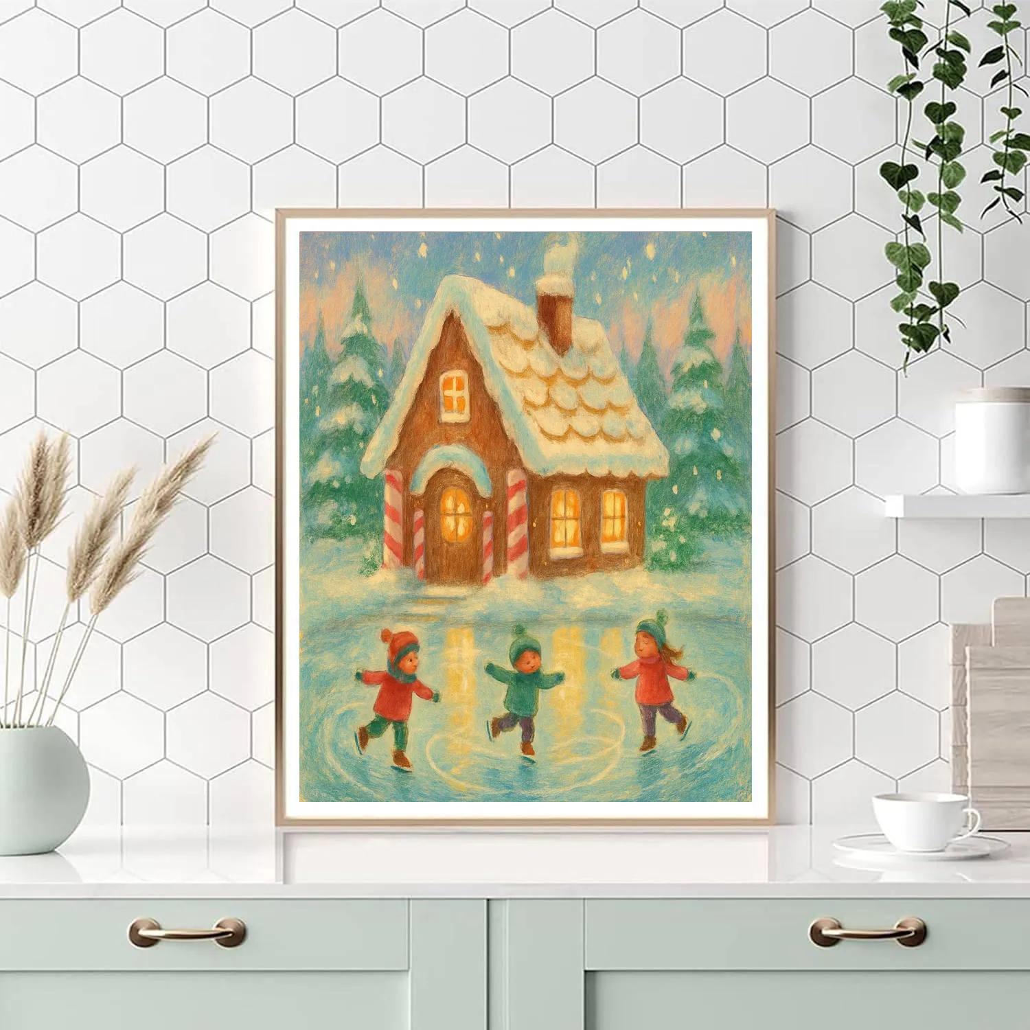 Gingerbread Cottage On Frozen Lake Paint by numbers kits