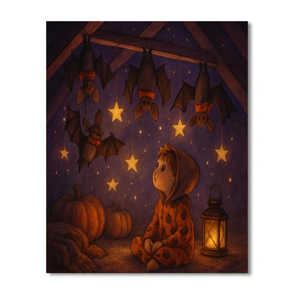 Starry Attic Of Friendly Bats Painting by numbers kit