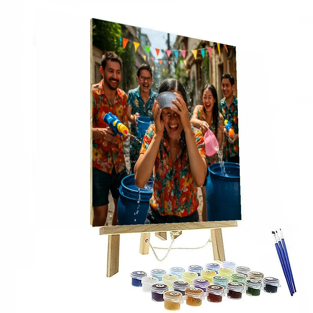 Songkran Water Festival Alley In Chiang Mai DIY paint by numbers