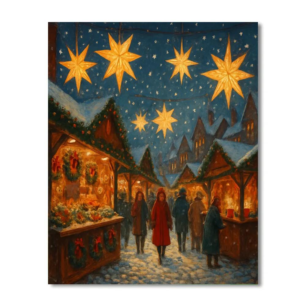 Christmas Market Under Paper Stars paint by color
