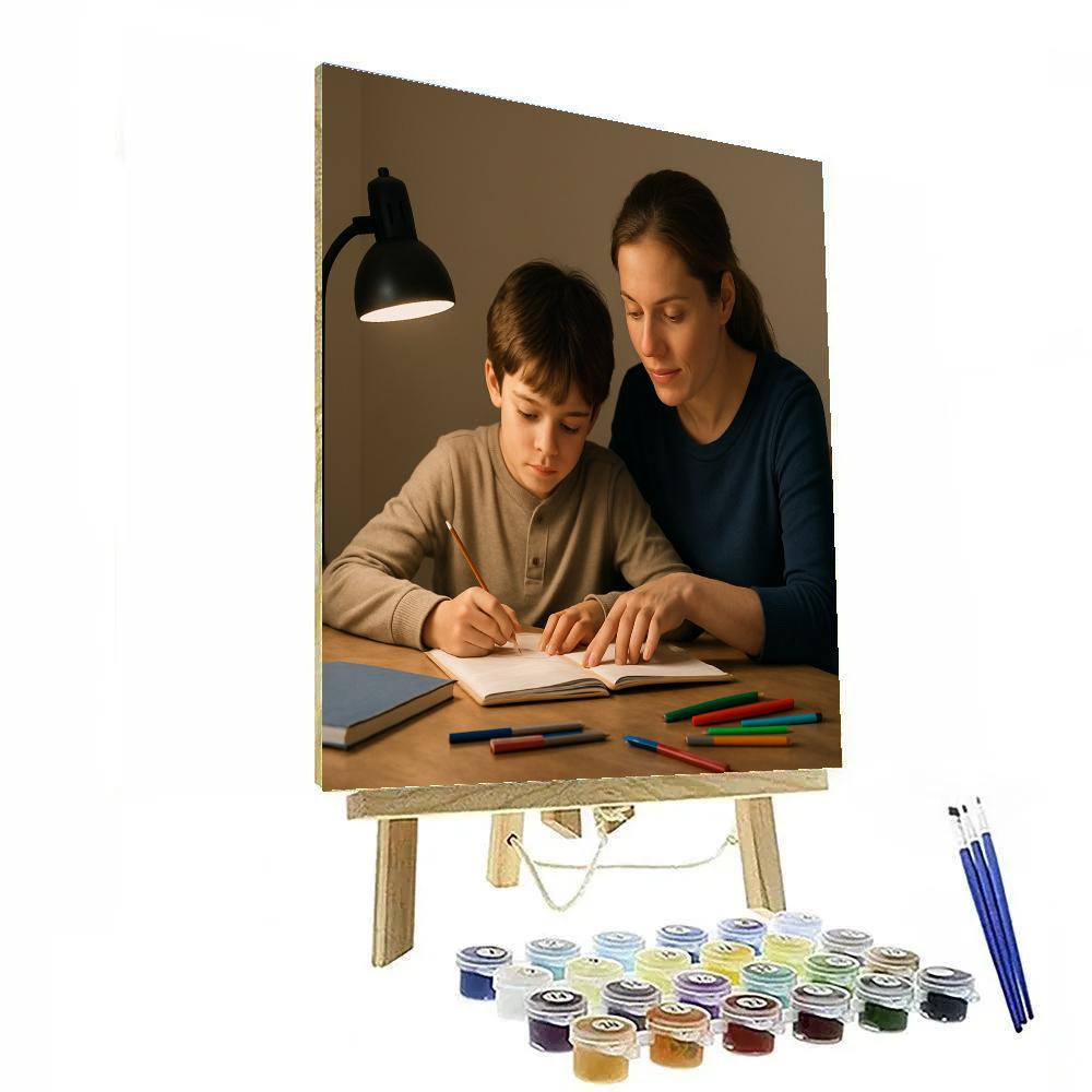 Studying Together At The Kitchen Table Paint by numbers art