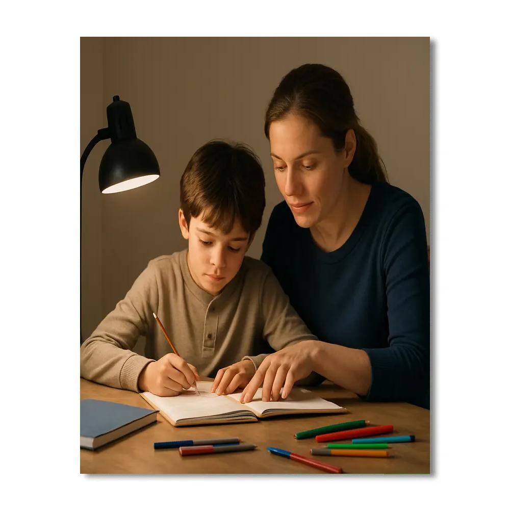 Studying Together At The Kitchen Table Paint by numbers art