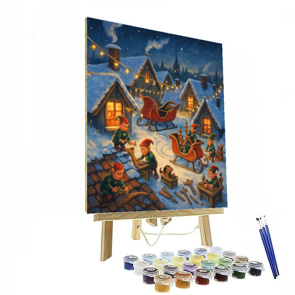 Snowy Rooftop Sleigh Workshop paint by number