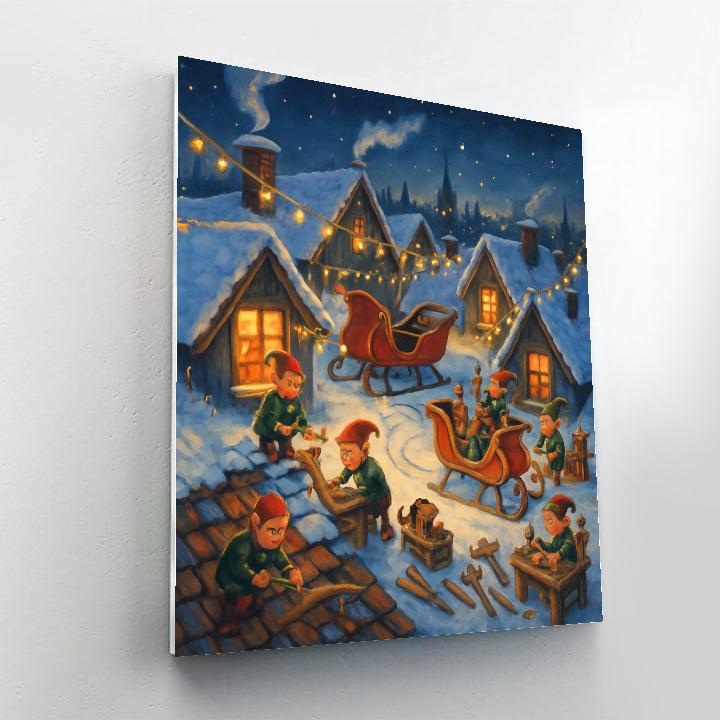 Snowy Rooftop Sleigh Workshop paint by number