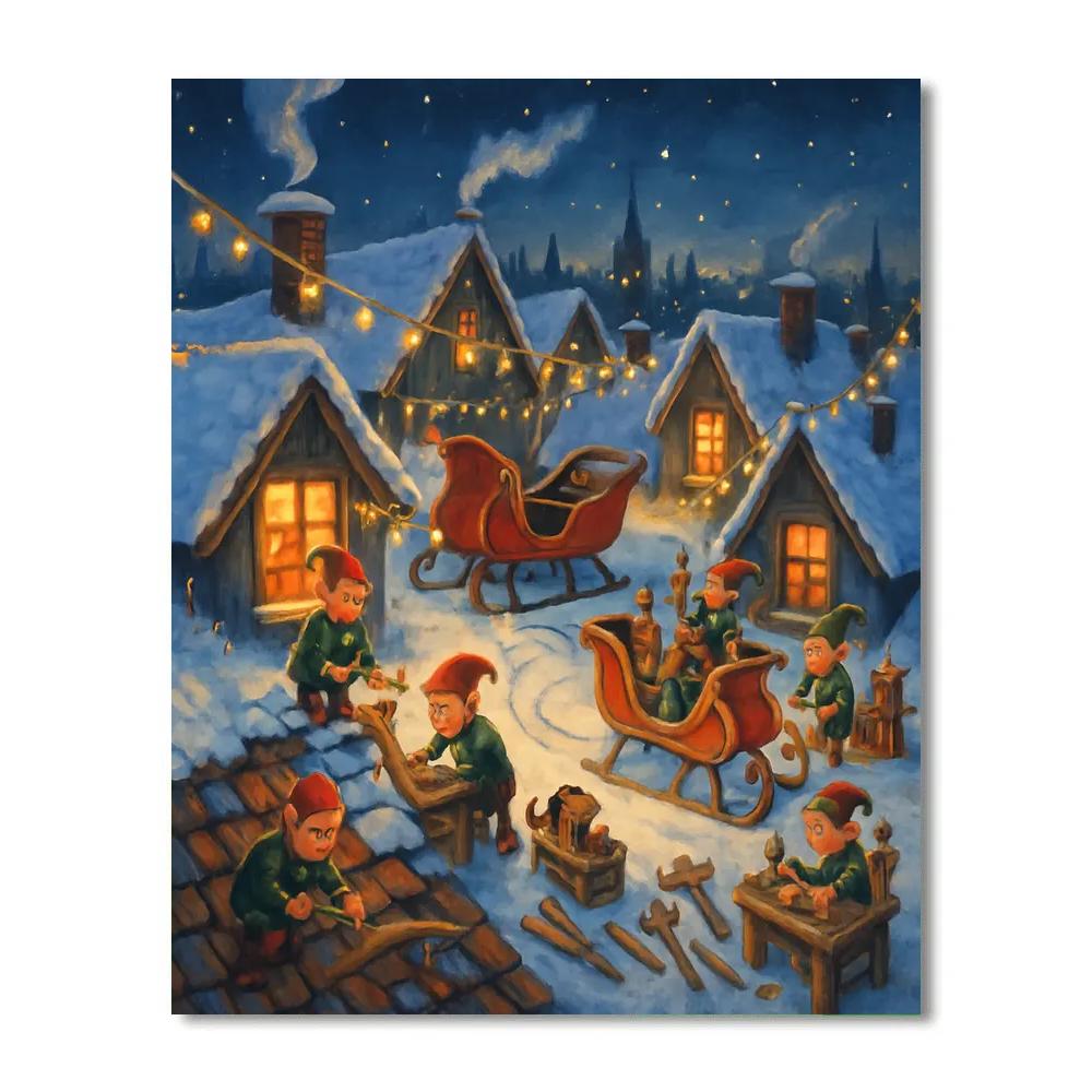 Snowy Rooftop Sleigh Workshop paint by number