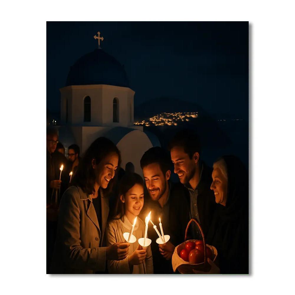 Santorini Easter Midnight Resurrection Service Paint by numbers kits