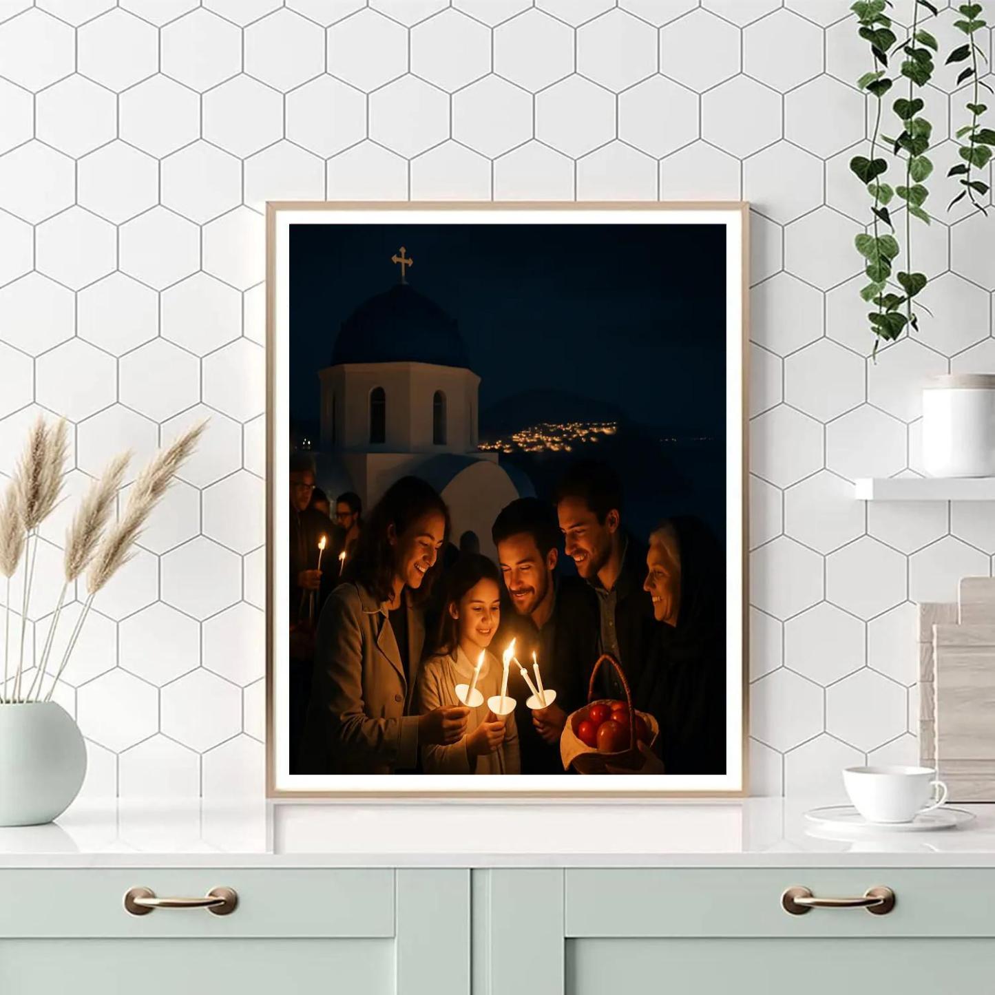 Santorini Easter Midnight Resurrection Service Paint by numbers kits