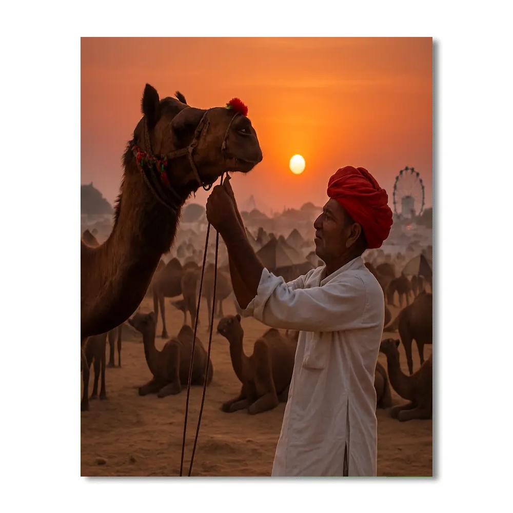 Pushkar Camel Fair Sunset Trading Ground paint by color