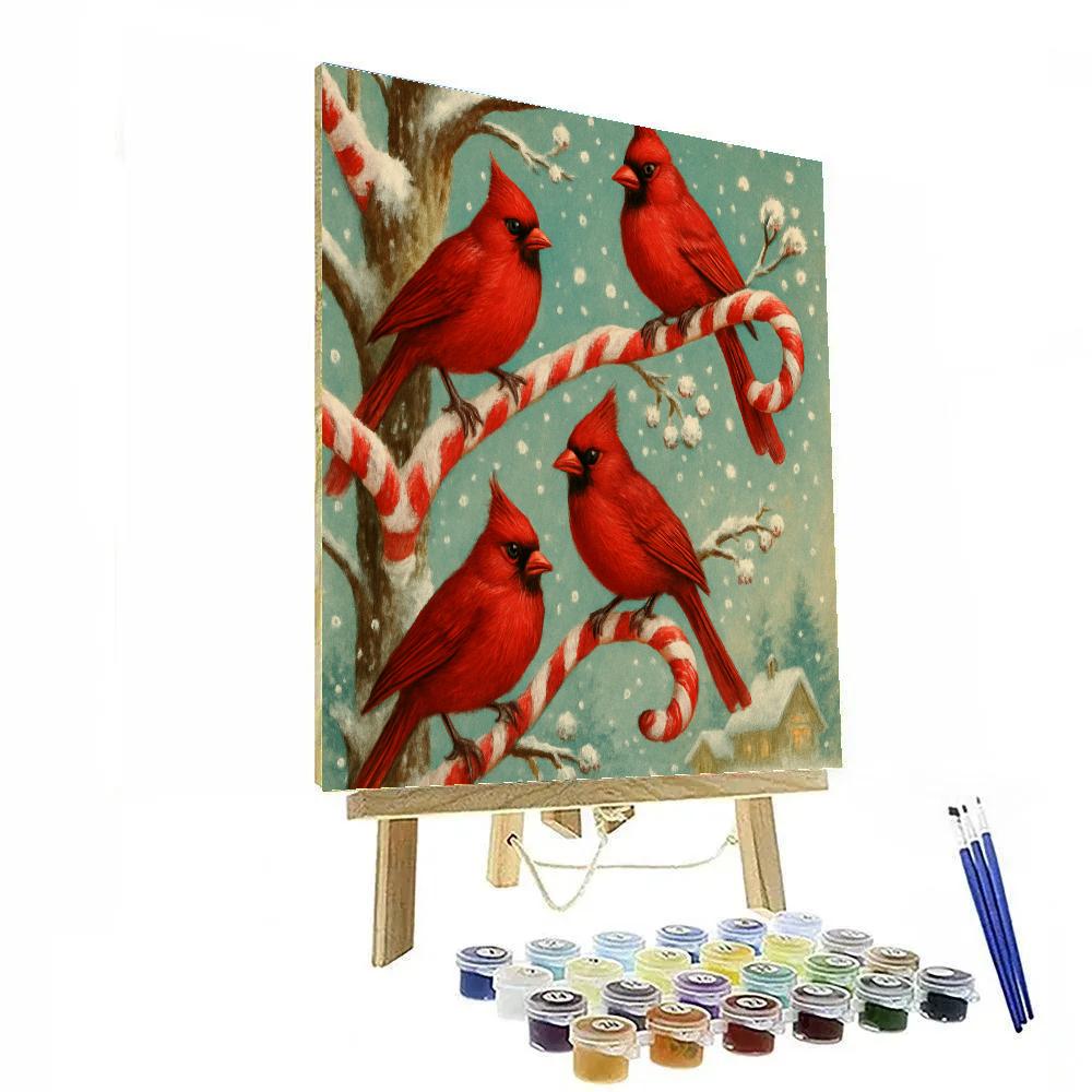 Cardinal Choir On Candy Cane Branches Paint by numbers art