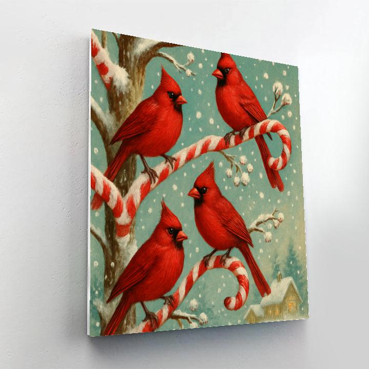 Cardinal Choir On Candy Cane Branches Paint by numbers art