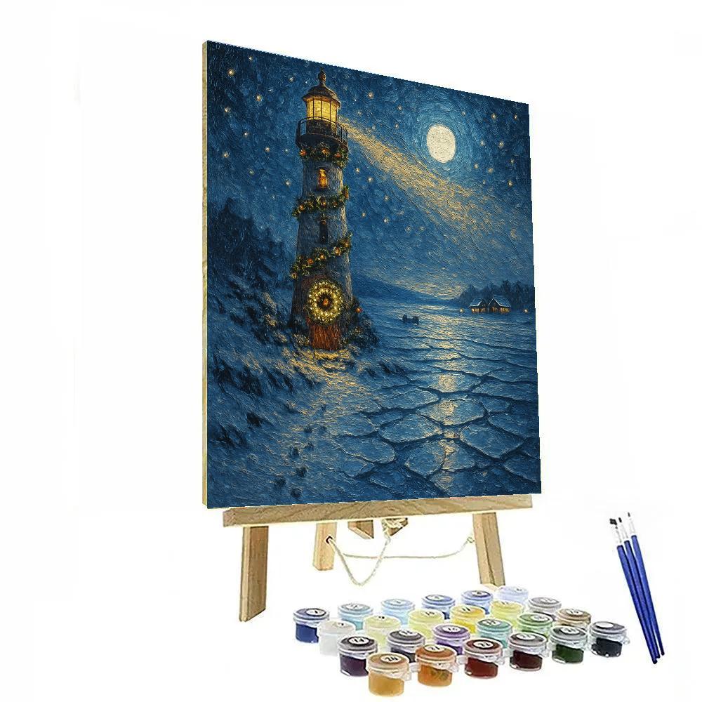Christmas Lighthouse On Frozen Coast Painting by numbers kit