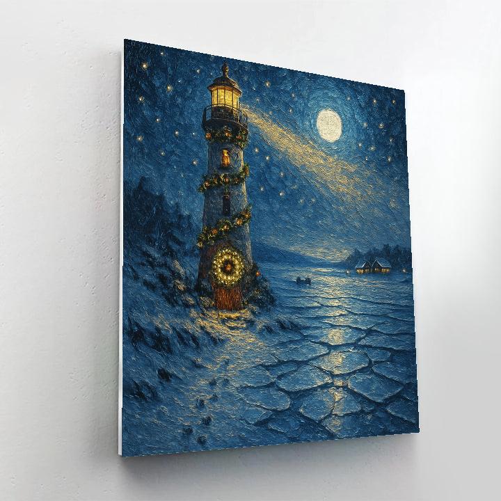 Christmas Lighthouse On Frozen Coast Painting by numbers kit