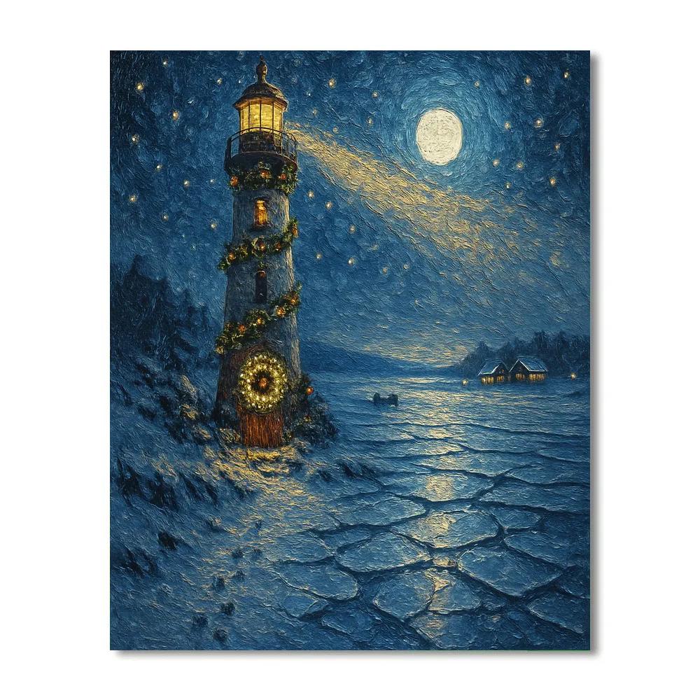 Christmas Lighthouse On Frozen Coast Painting by numbers kit