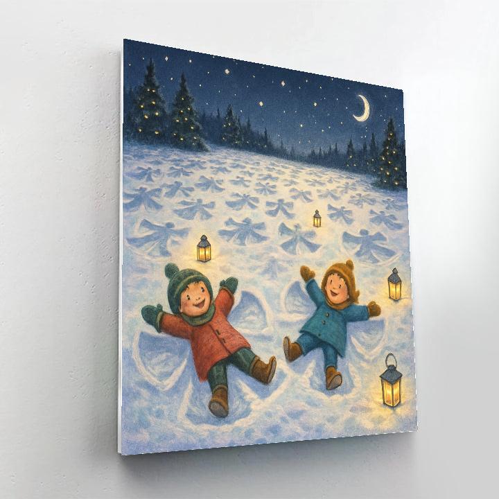 Moonlit Snow Angel Meadow Number painting