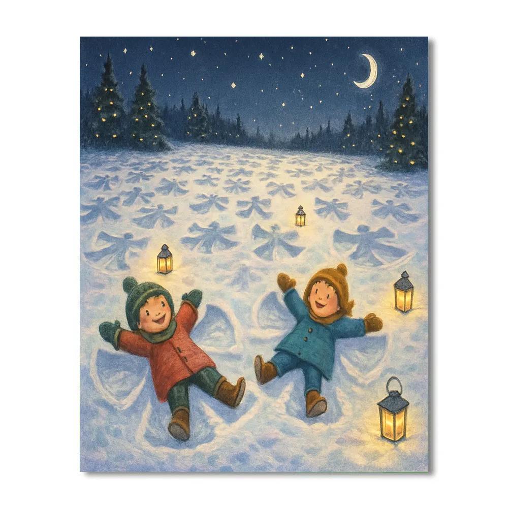 Moonlit Snow Angel Meadow Number painting