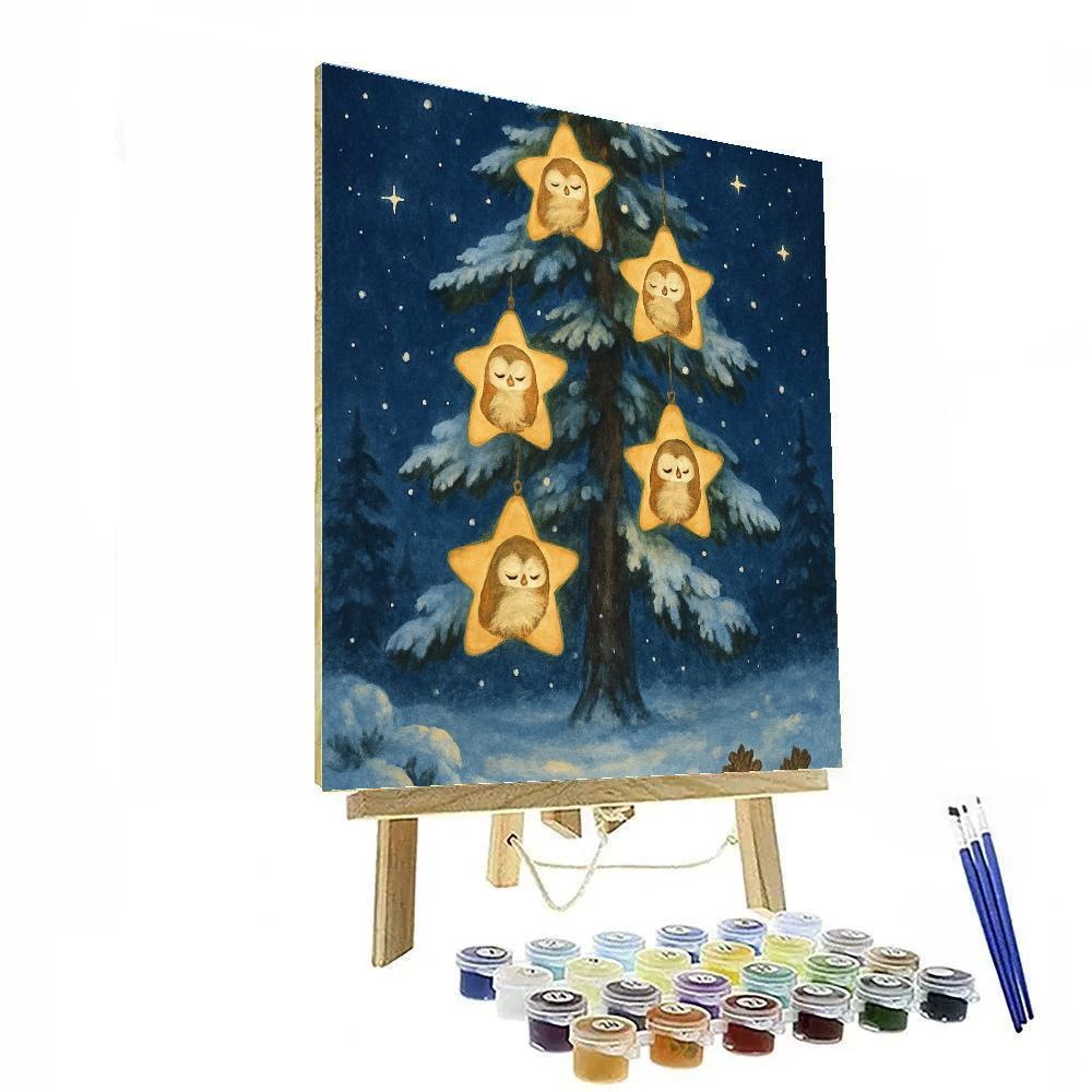 Winter Owls In Star Lantern Tree paint by number
