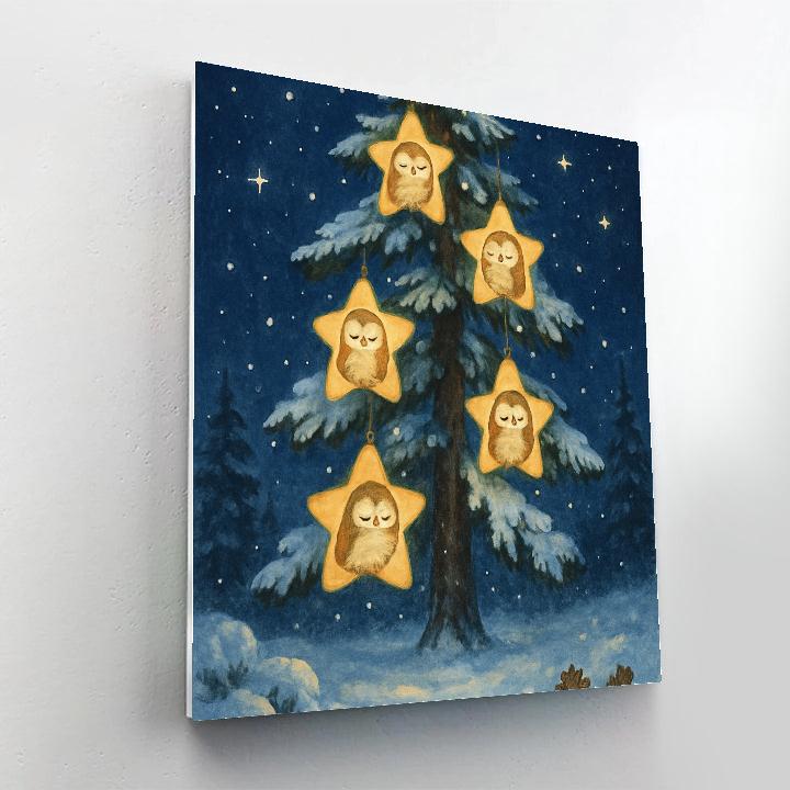 Winter Owls In Star Lantern Tree paint by number