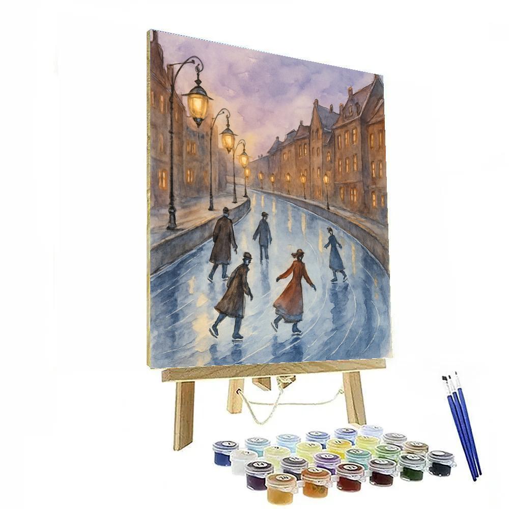 Frozen Canal Lantern Skaters Number painting
