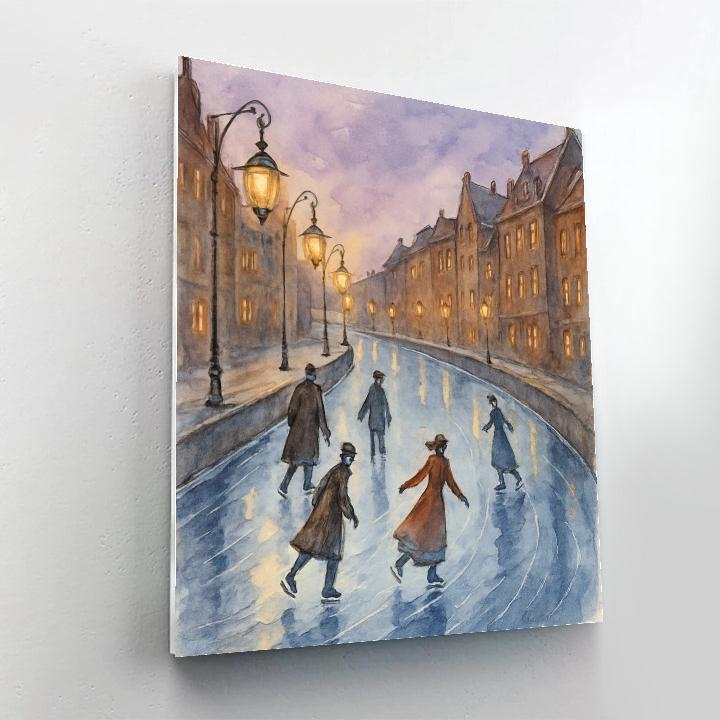 Frozen Canal Lantern Skaters Number painting