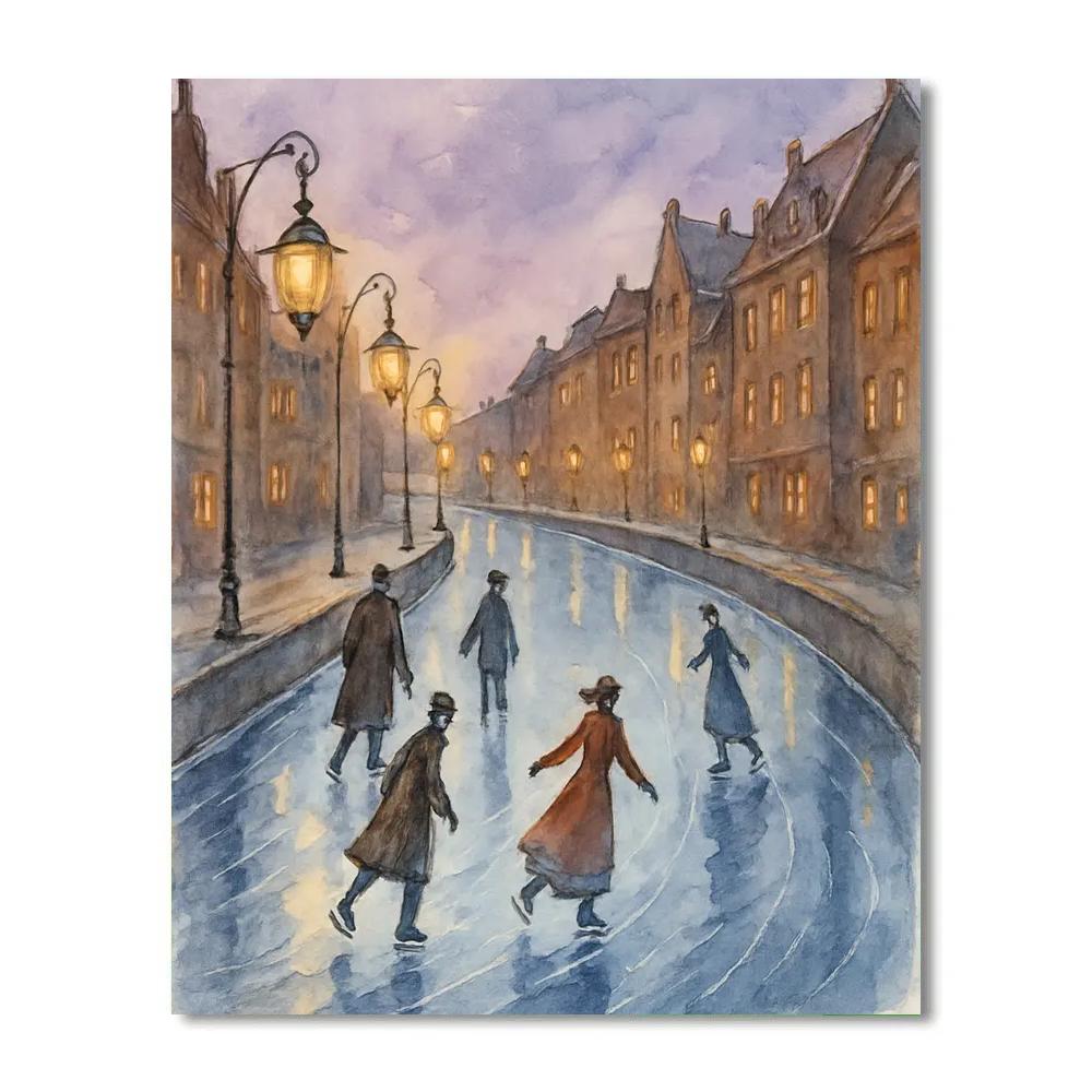 Frozen Canal Lantern Skaters Number painting
