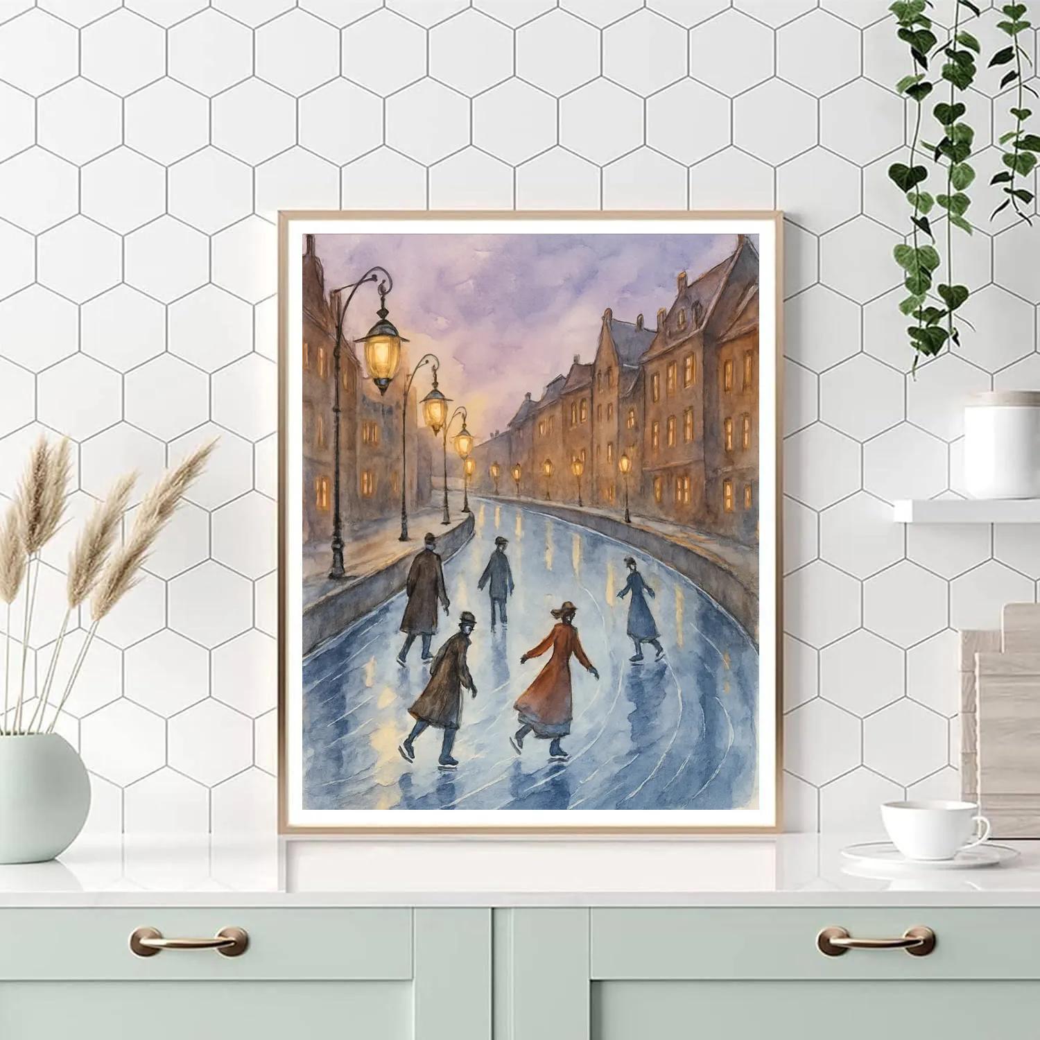 Frozen Canal Lantern Skaters Number painting