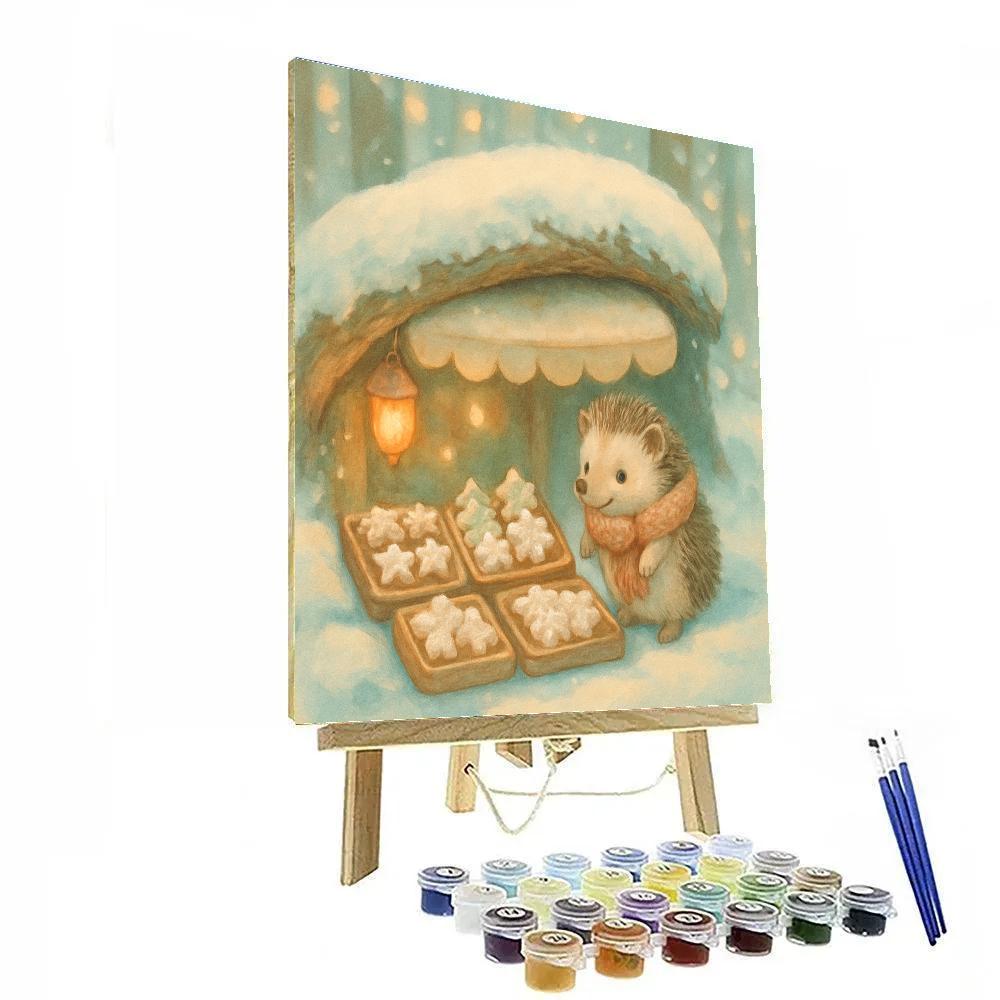 Snowy Hedgehog Christmas Bakery Number painting