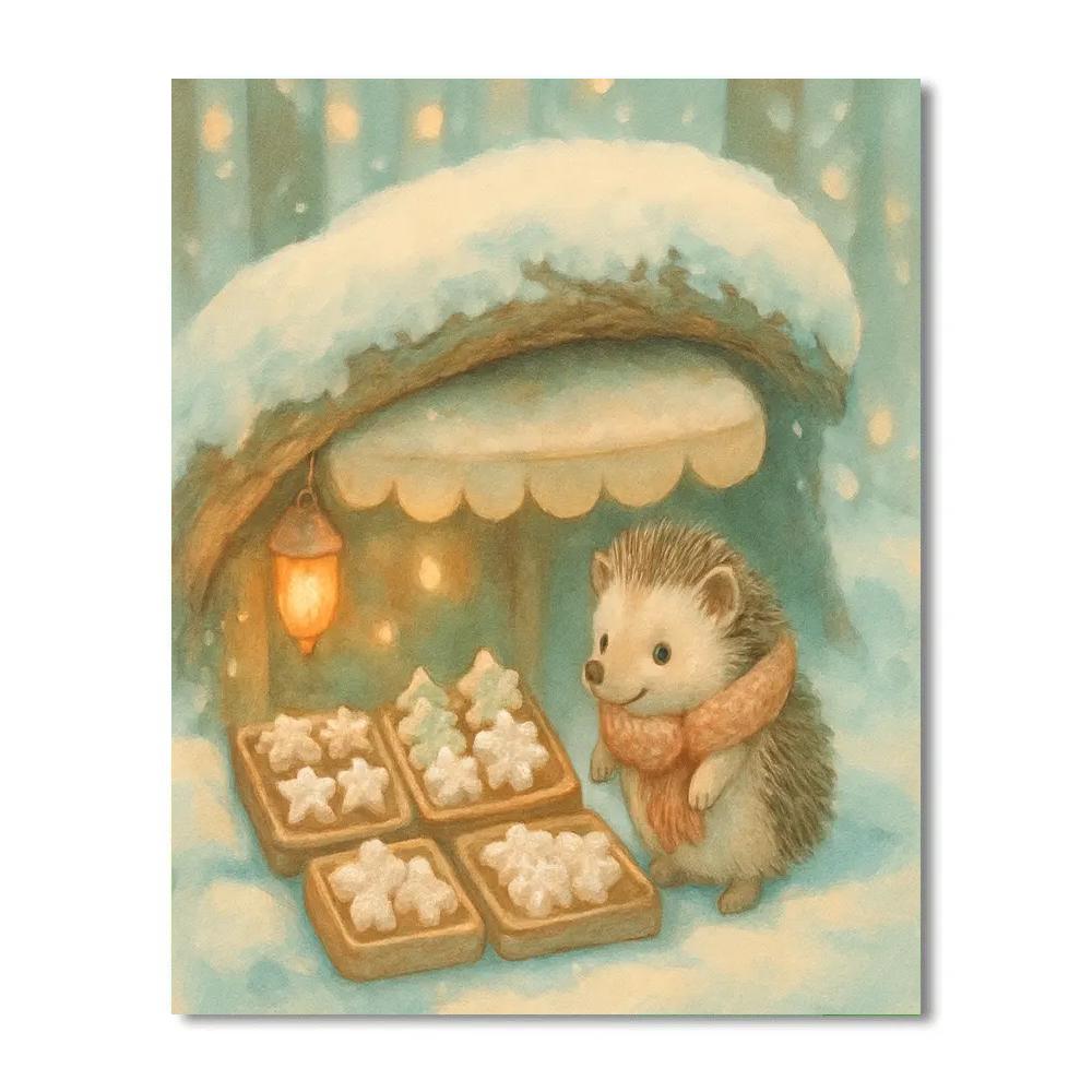 Snowy Hedgehog Christmas Bakery Number painting