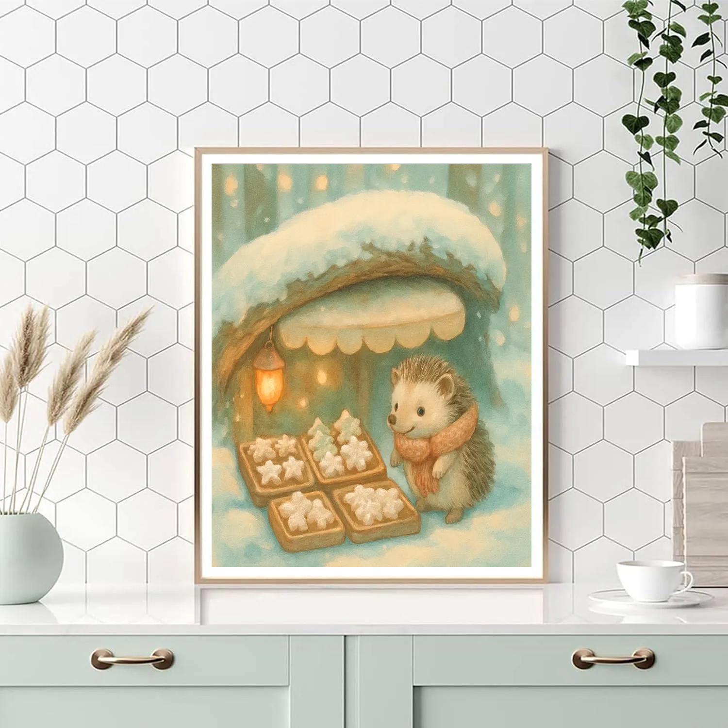 Snowy Hedgehog Christmas Bakery Number painting