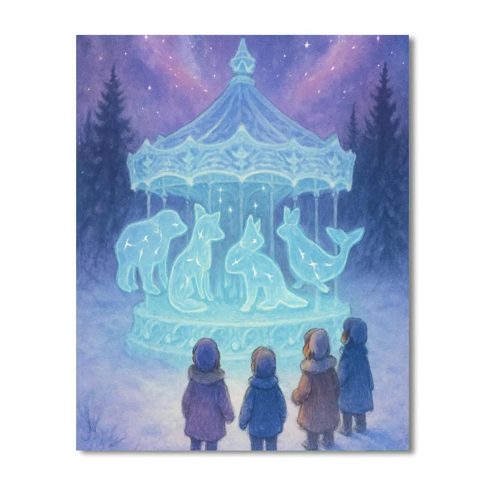 Winter Carousel Of Constellation Animals paint by color