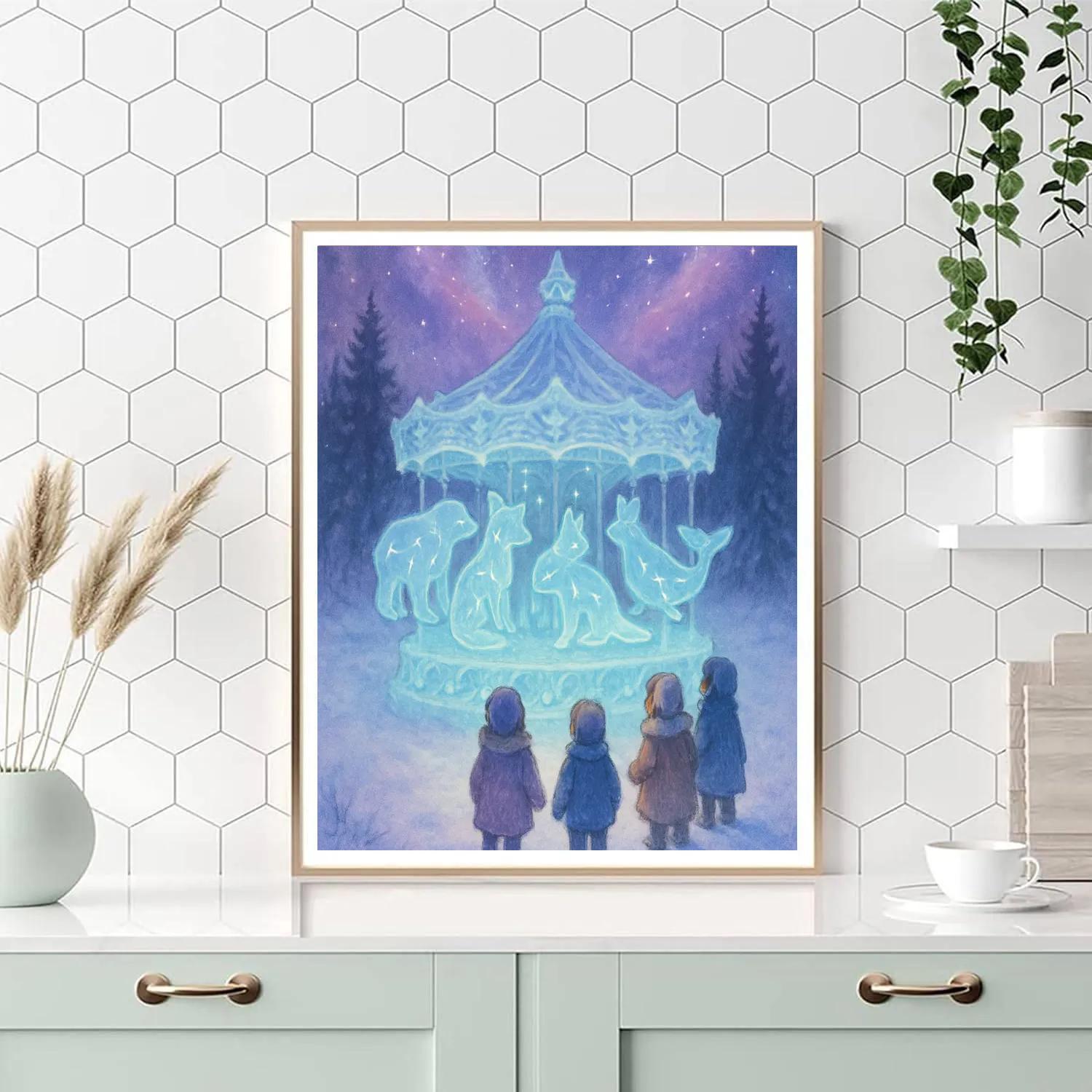 Winter Carousel Of Constellation Animals paint by color