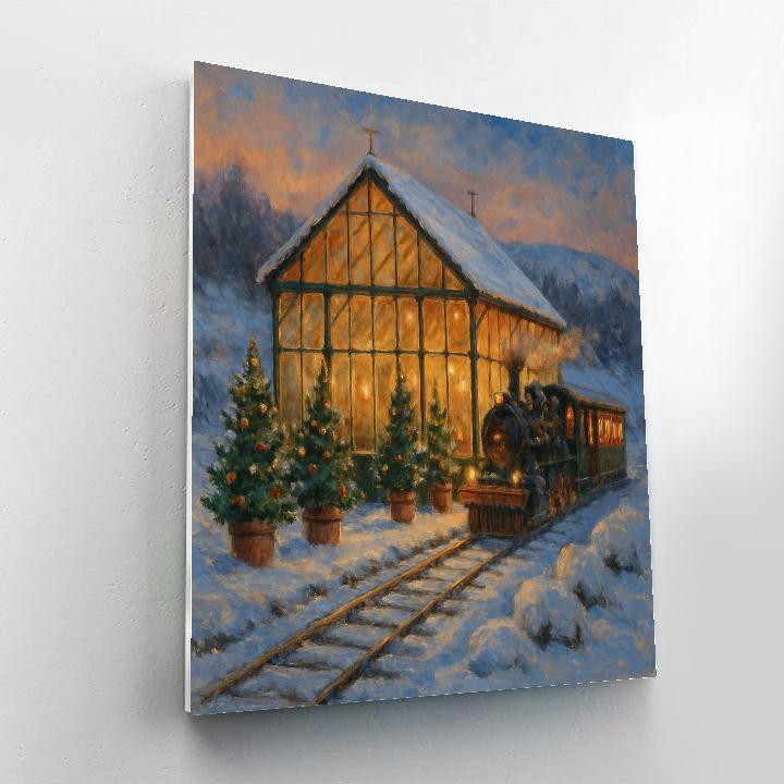 Cozy Christmas Greenhouse Train Station paint by color