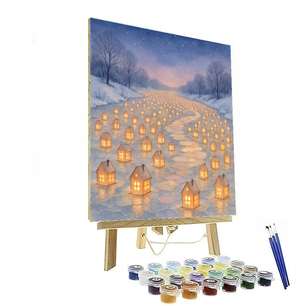 Christmas Lanterns On The Frozen River paint by color