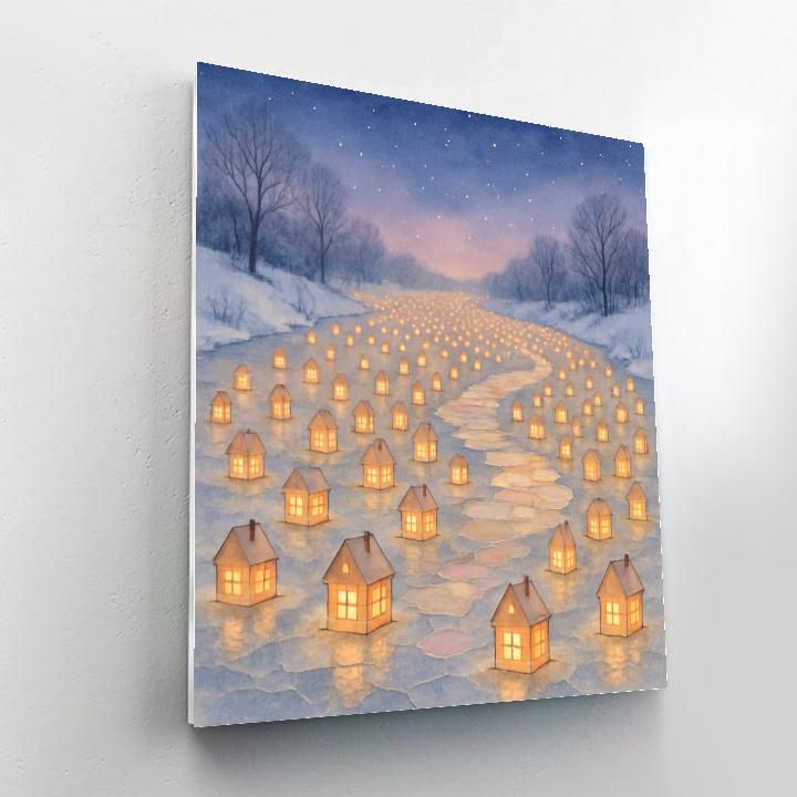 Christmas Lanterns On The Frozen River paint by color