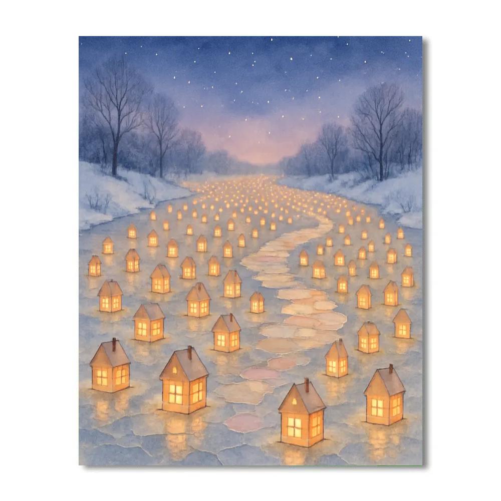 Christmas Lanterns On The Frozen River paint by color
