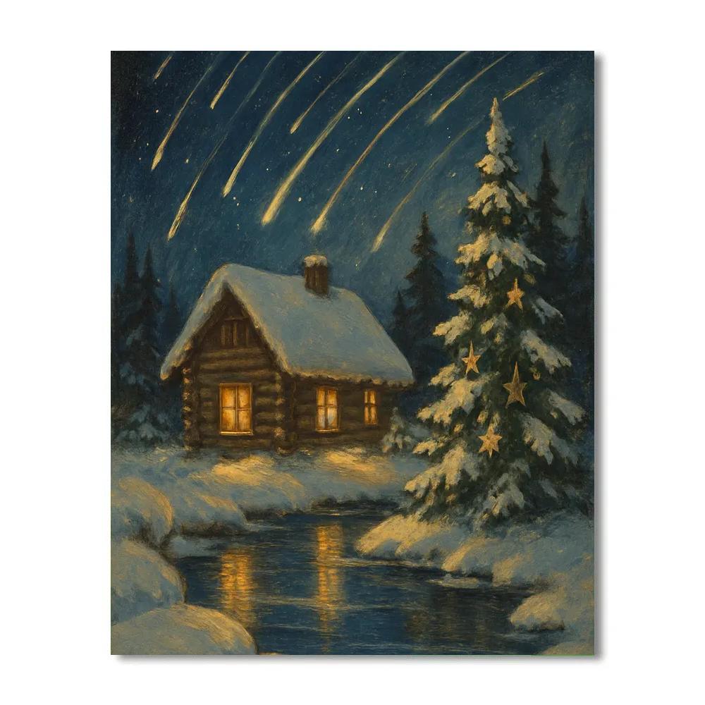 Starfall Over The Christmas Cabin Painting by numbers kit